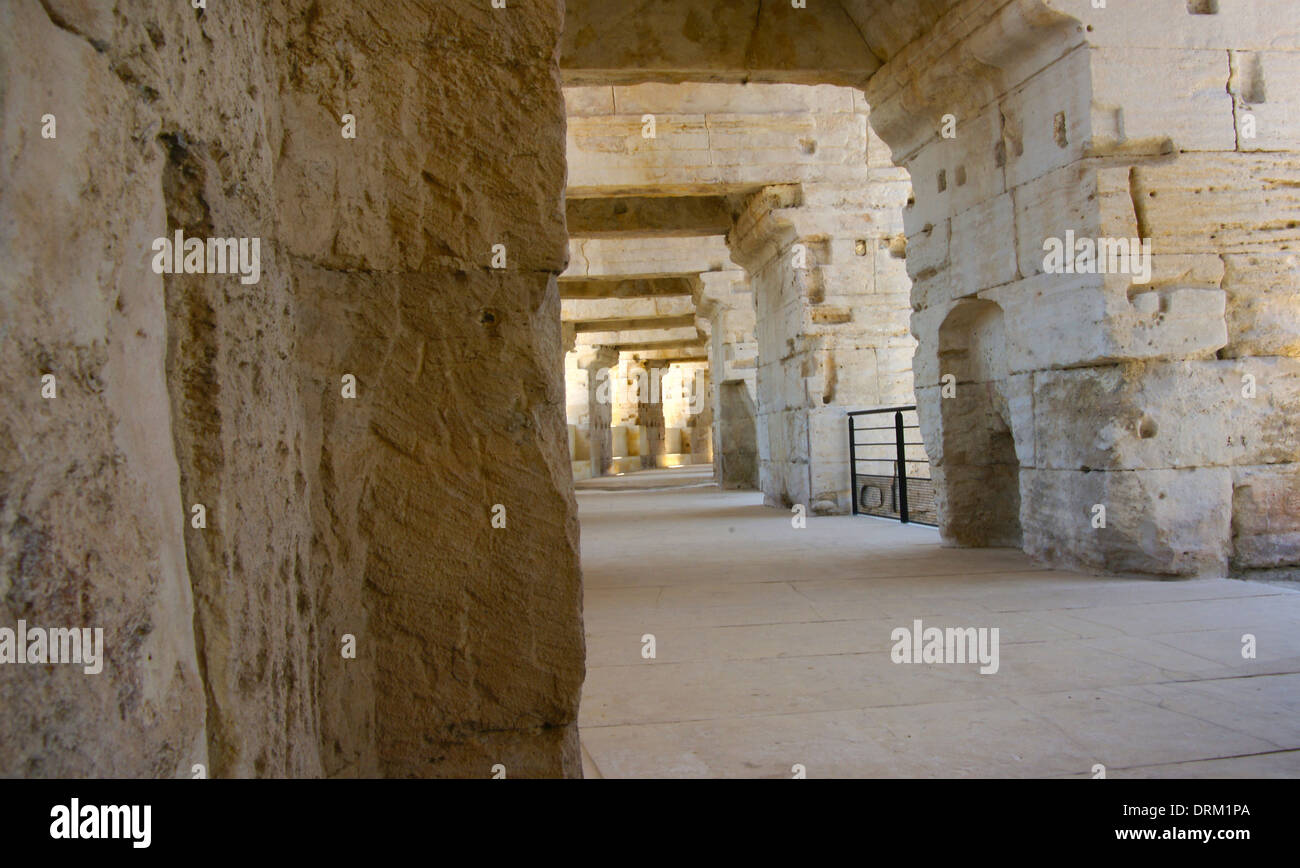 Where the sun has shined for 702,211 days - Stone construction details at Arles Amphitheater France Stock Photo