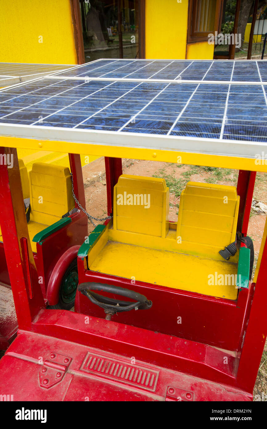 A solar powered car in a park in Bangalore that is promoting renewable energy, India. Stock Photo