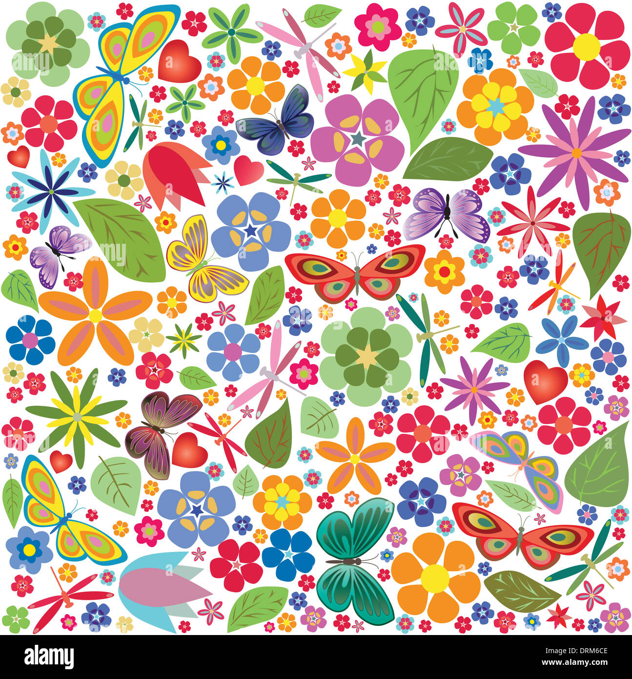 Flowers and butterflies colored pattern. Vector illustration Stock ...