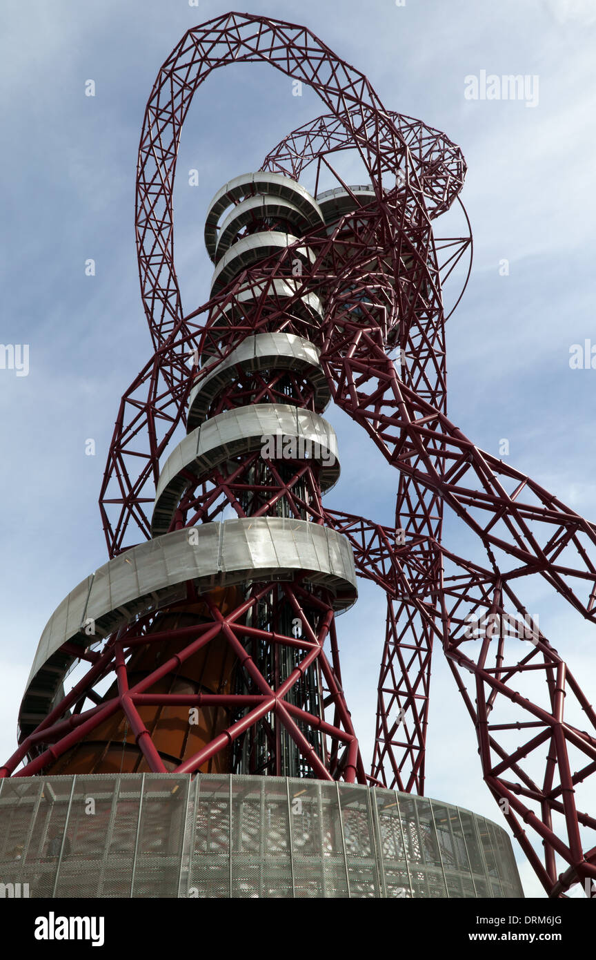 wide-angle view of the Orbit and the Olympic Stadium, Stratford, London. Stock Photo