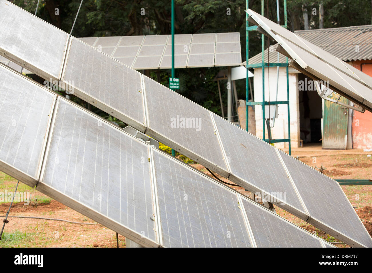 Solar panels in a park in Bangalore, India. Stock Photo