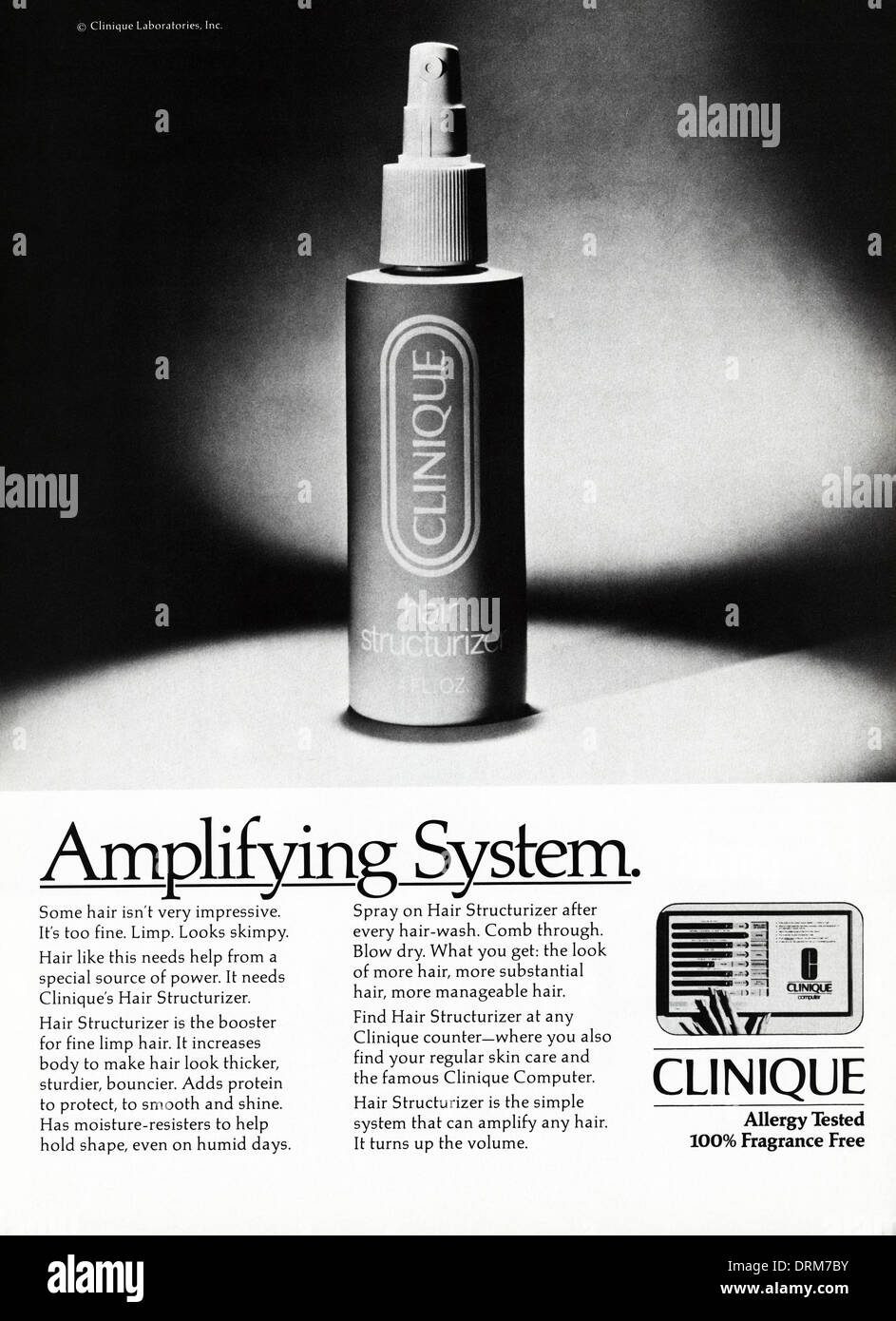1980s fashion magazine advertisement advertising CLINIQUE hair product, advert circa 1983 Stock Photo
