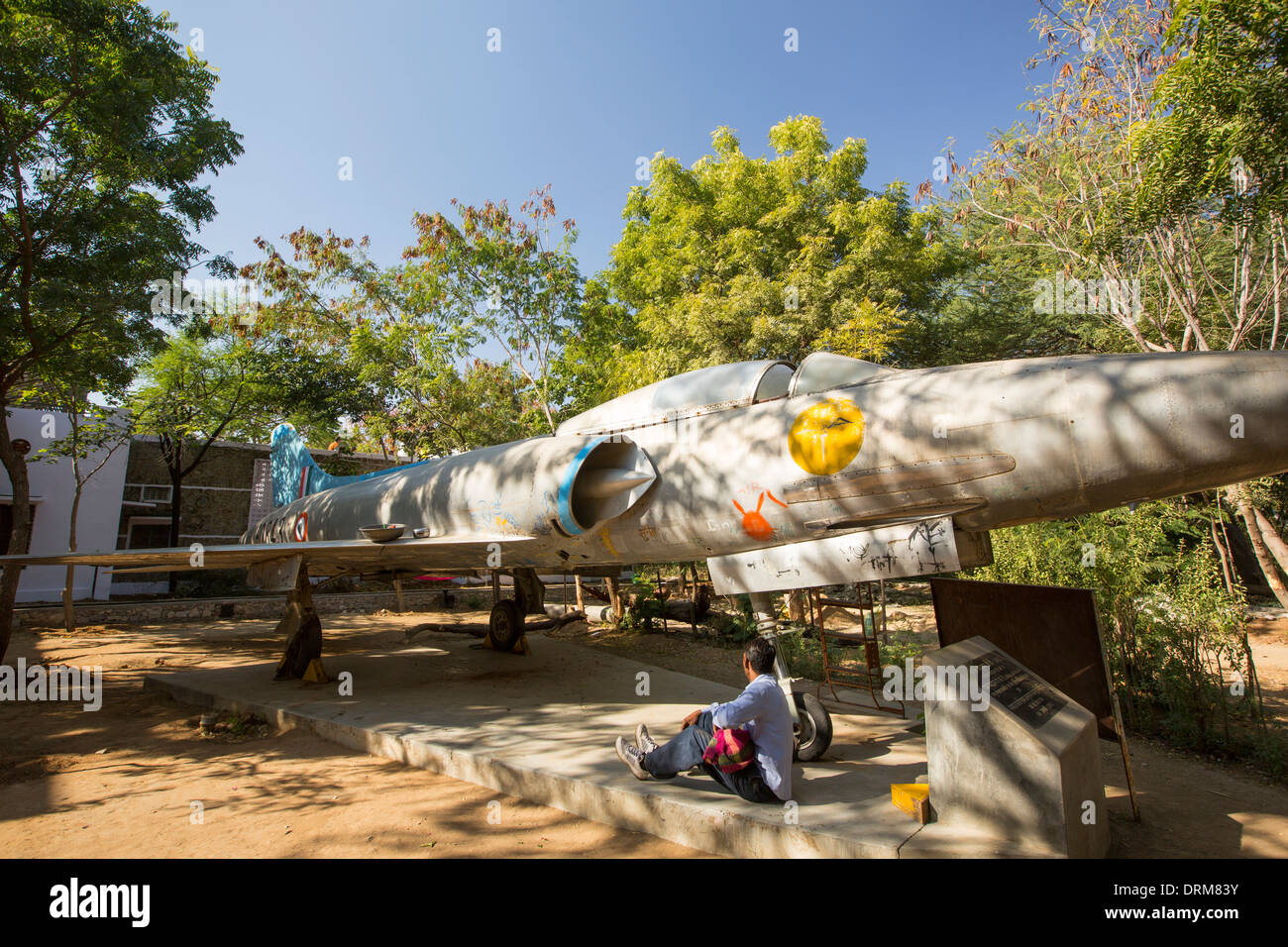 An Indian airforce jet donated to the Barefoot College in Tilonia, Rajasthan, India. Stock Photo