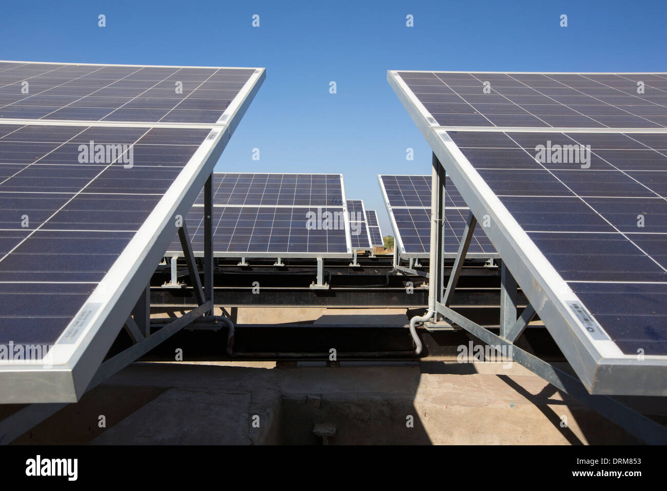 Solar panels providing electricity at the Barefoot College in Tilonia, Rajasthan, India. Stock Photo