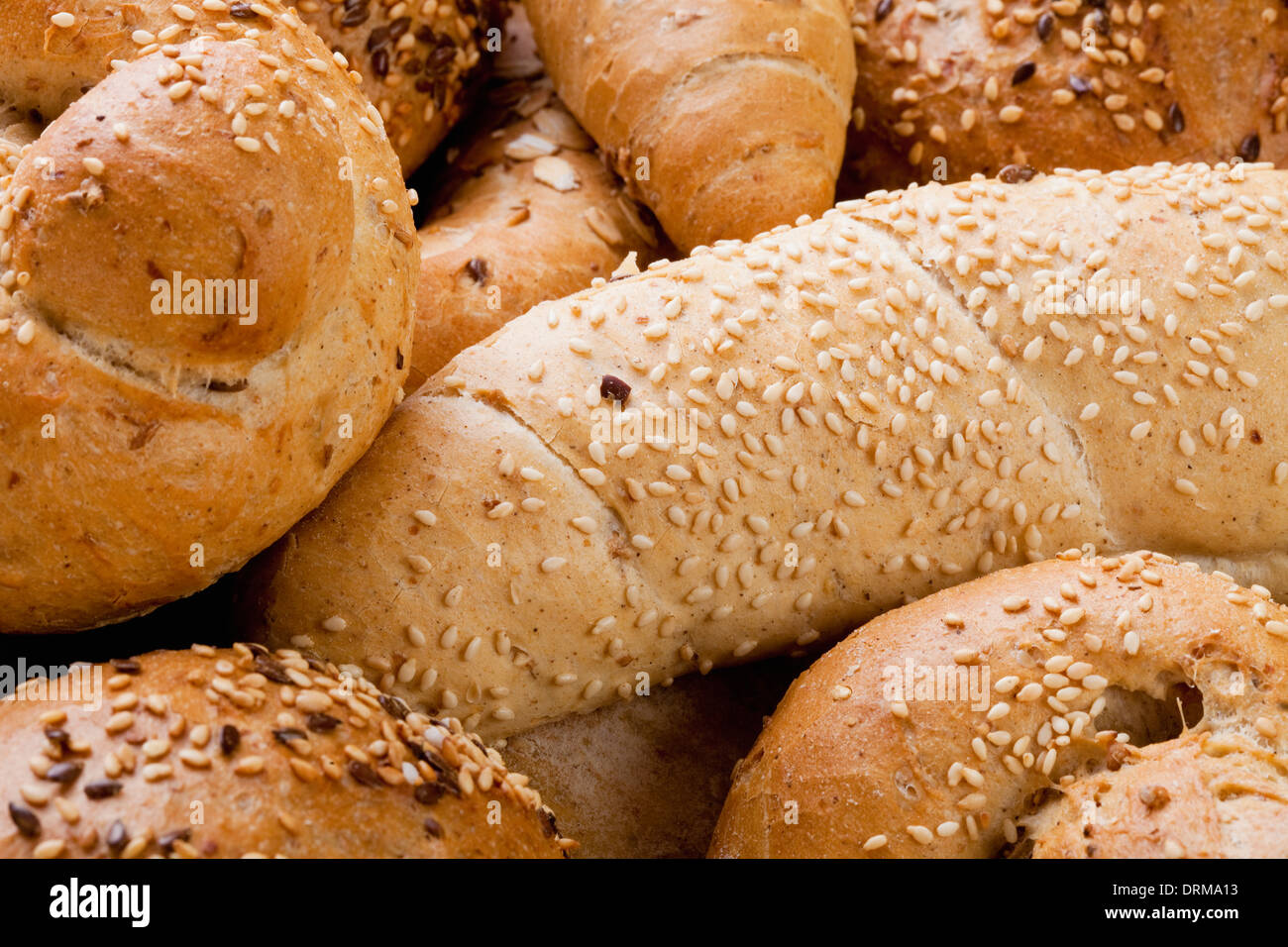 Assortment of Different Breads and Rolls from Bakery Stock Photo