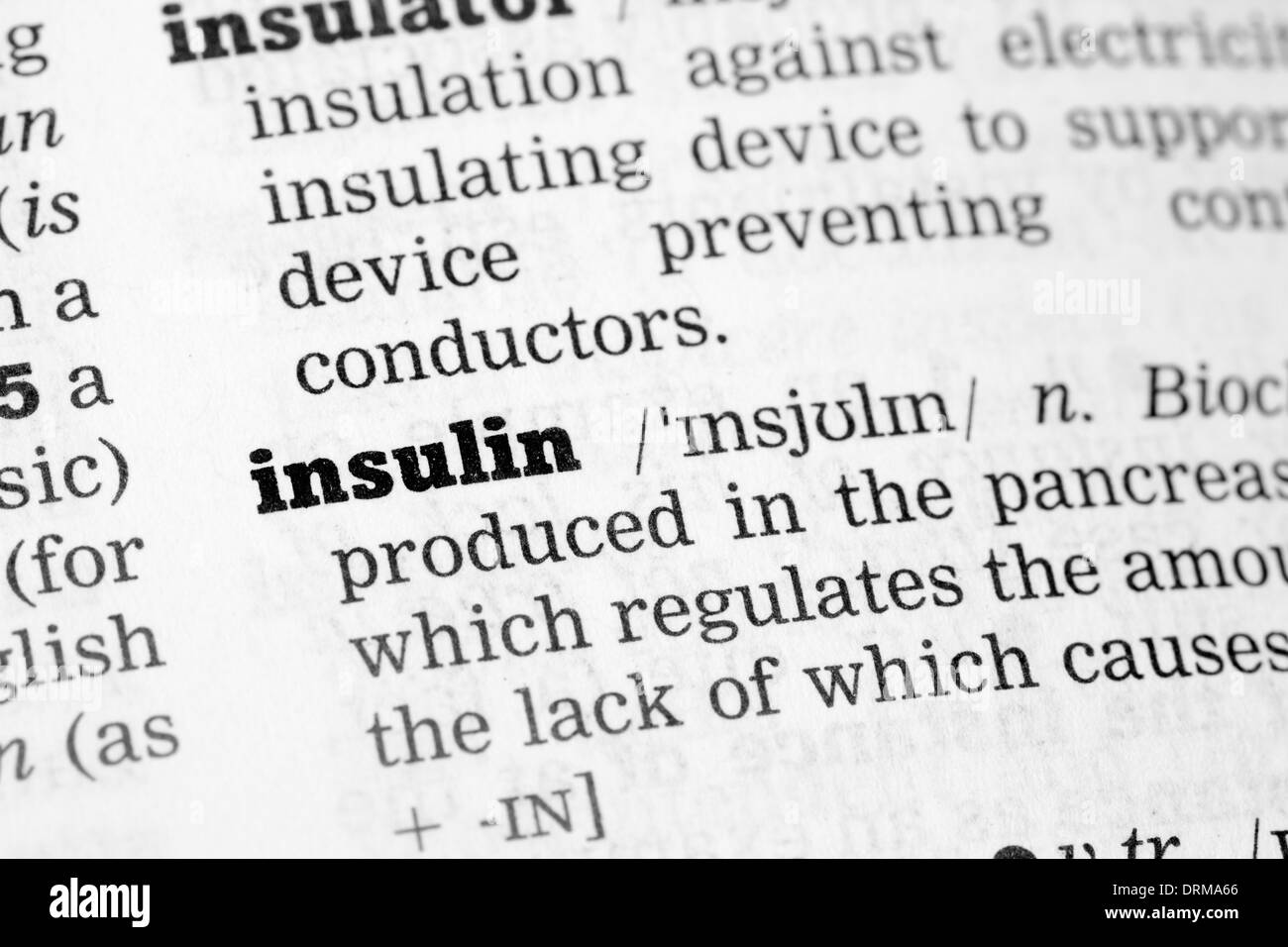 Insulin Dictionary Definition closeup black and white Stock Photo Alamy