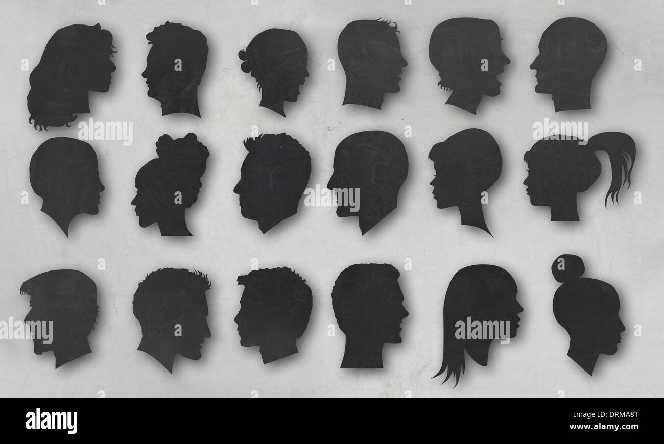 Vintage Collection of Human Silhouettes with Clipping Path Stock Photo