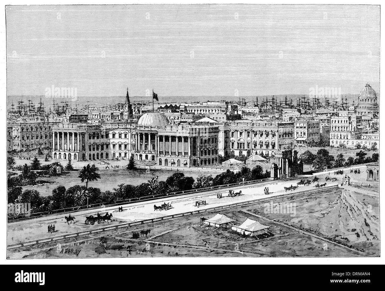 Calcutta. View taken from the Esplanade circa 1884 Stock Photo