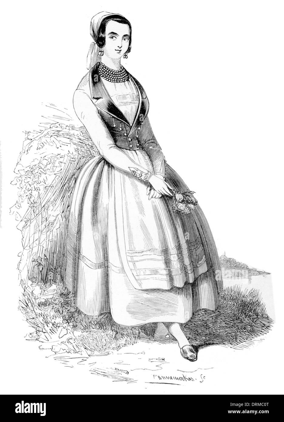 Womans costume from Bilbao Spain circa 1848 Stock Photo