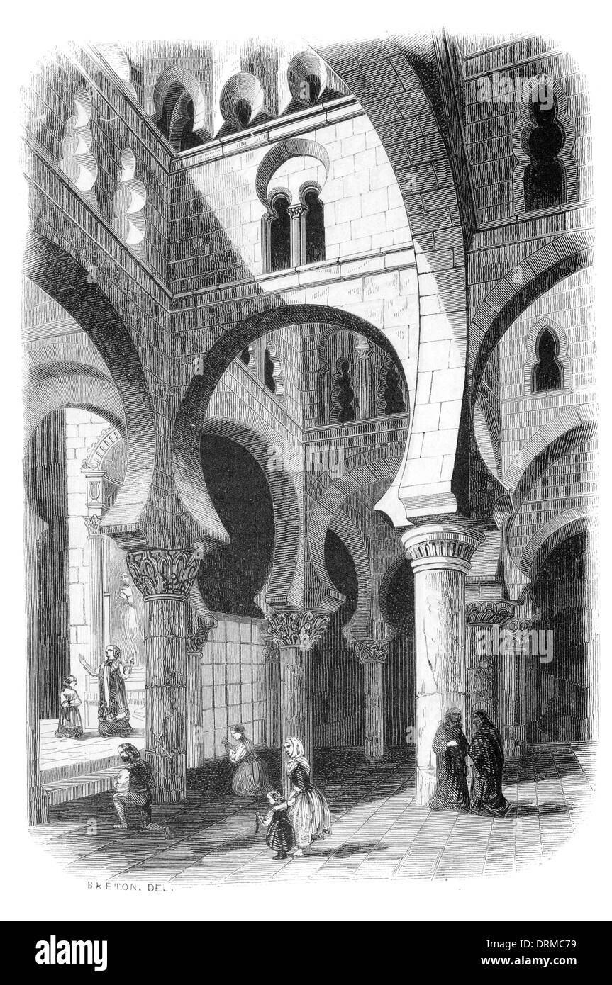 Santa María la Blanca Saint Mary the White, Ibn Shushan Synagogue, Toledo,  Tolede Spain circa 1848 Stock Photo