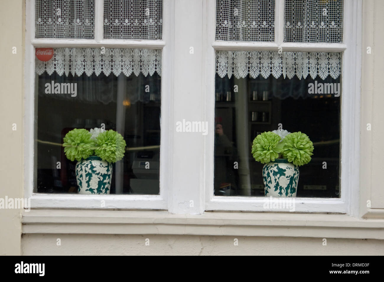 Plants In Vases In A Tea Rooms In Weymouth Dorset Stock