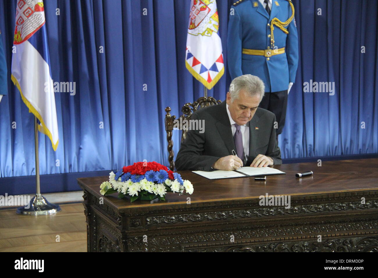 Belgrade, Serbia. 29th Jan, 2014. Serbian President Tomislav Nikolic ...