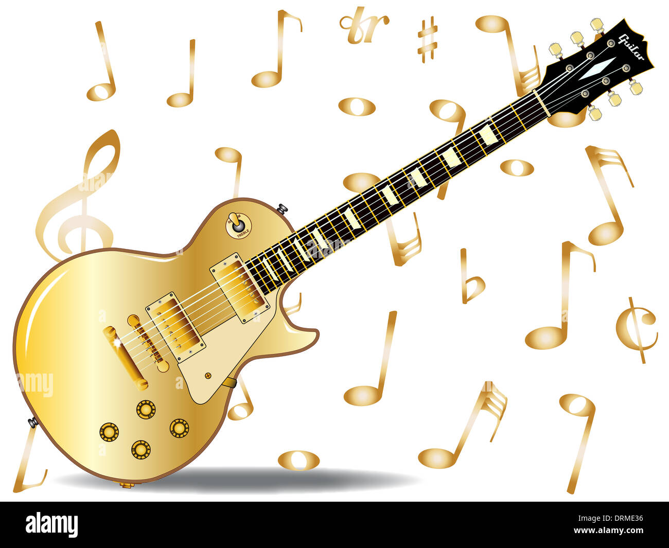 The definitive rock and roll guitar with a gold painted top, isolated over a white background ...