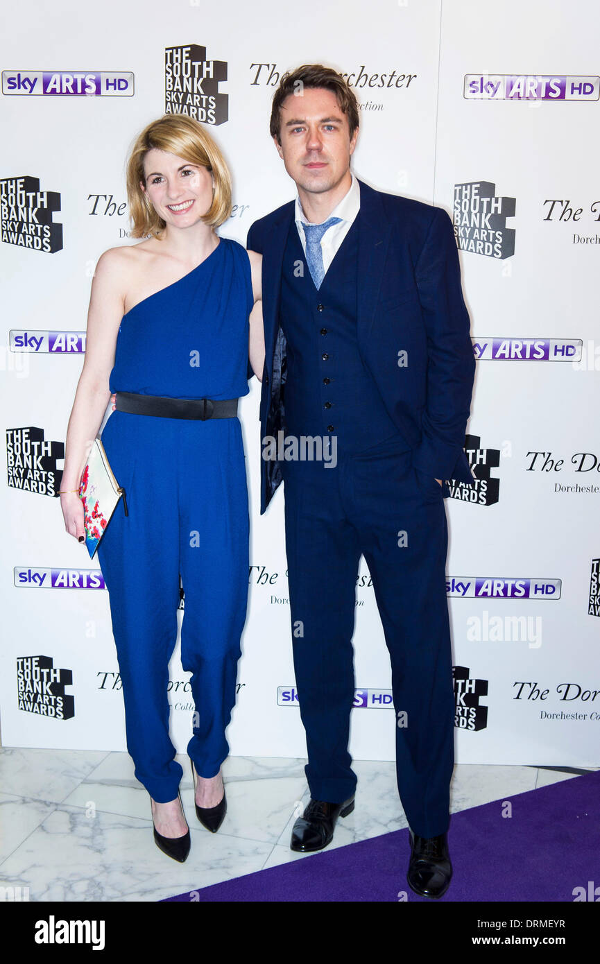 Jodie Whittaker and Andrew Buchan at the South Bank Sky Arts awards at Dorchester Hotel on January 27, 2014 in London, England. Stock Photo
