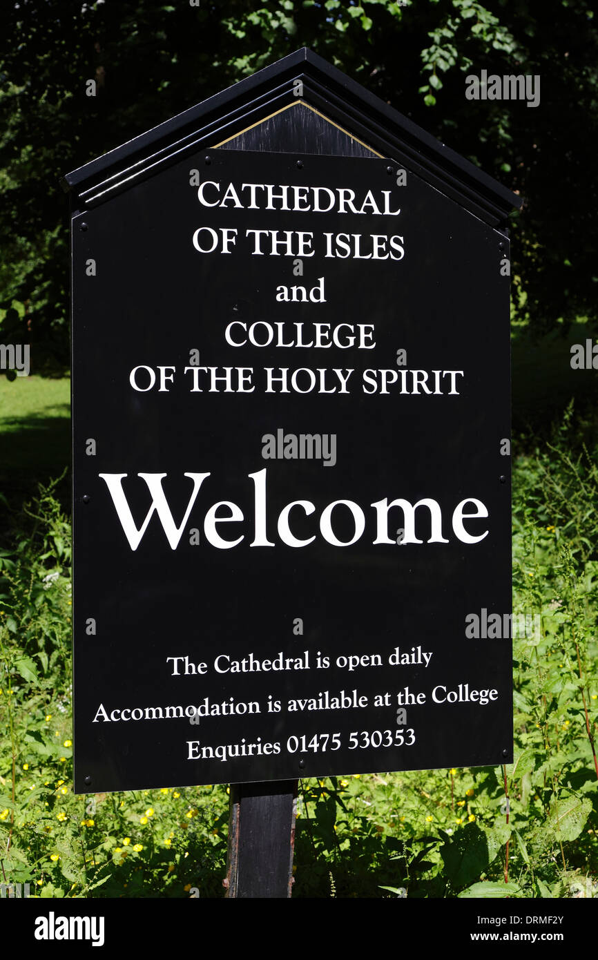 Cathedral Of The Isles and College of The Holy Spirit sign in Millport on the Island of Great Cumbrae, North Ayrshire, Scotland, UK Stock Photo