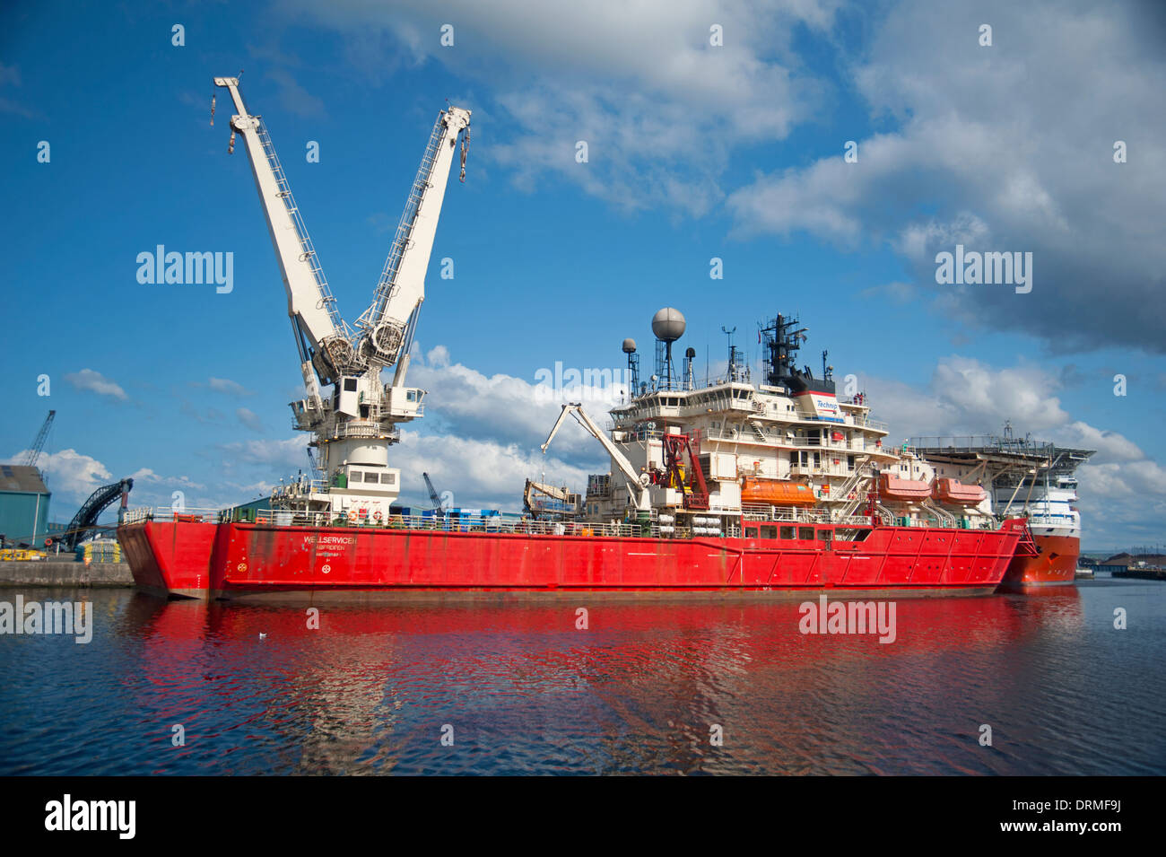 Technip oil industries ship 'Wellservicer' moored in port at Leith docks Edinburgh, Scotland.  SCO 9293. Stock Photo