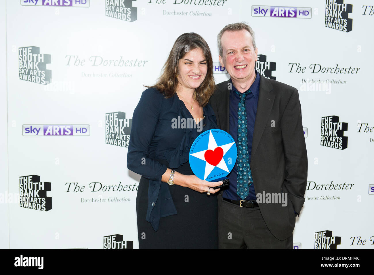 Tracey Emin and Frank Skinner at the South Bank Sky Arts awards at Dorchester Hotel on January 27, 2014 in London, England. Stock Photo