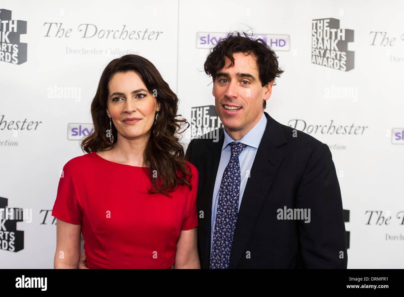 Stephen Mangan and guest at the South Bank Sky Arts awards at Dorchester Hotel on January 27, 2014 in London, England. Stock Photo