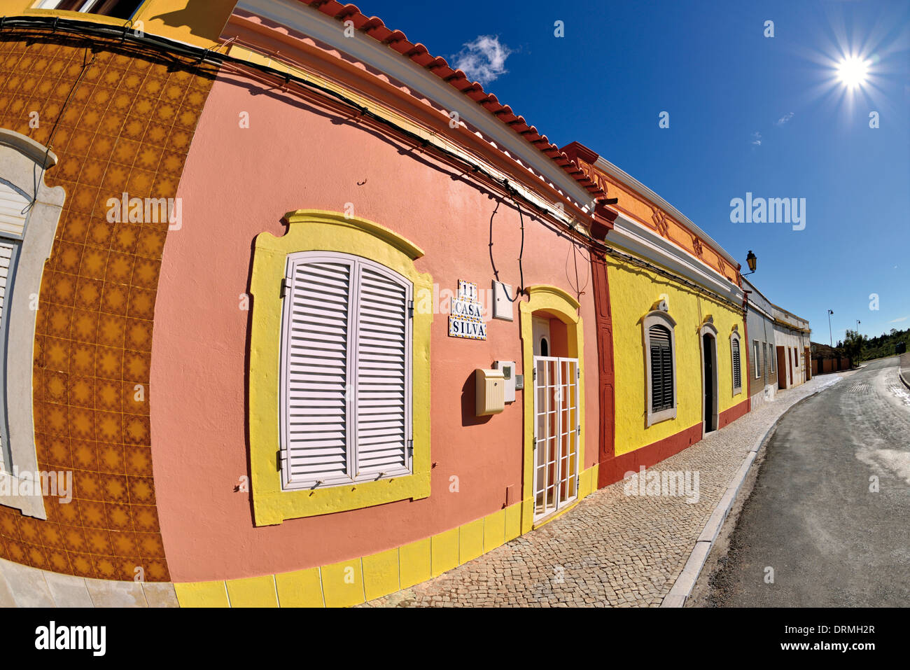 Portugal, Algarve: Street with traditional architecture in Castro Marim Stock Photo