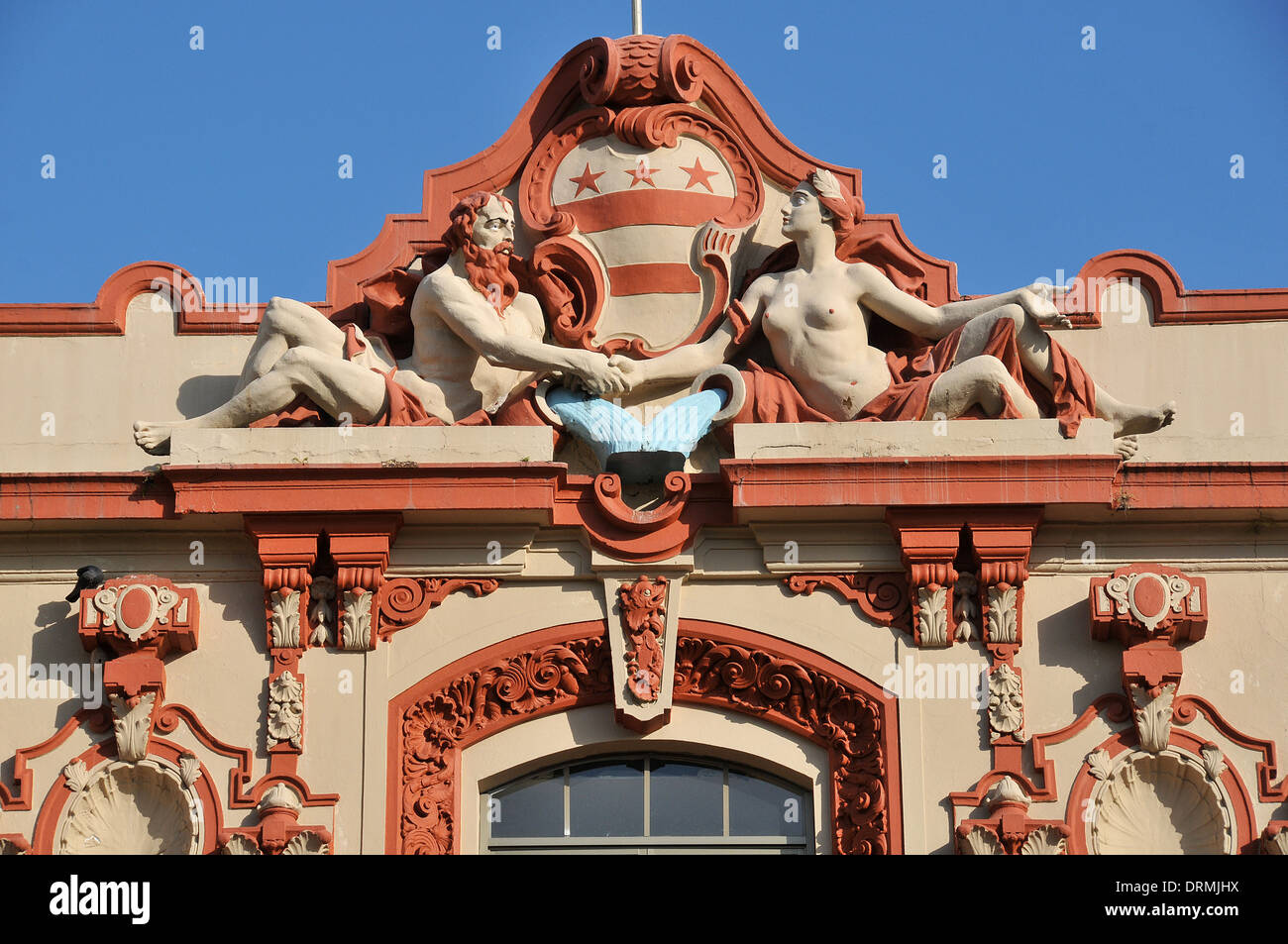 details of front facade of New Washington hotel Colon Panama Stock Photo