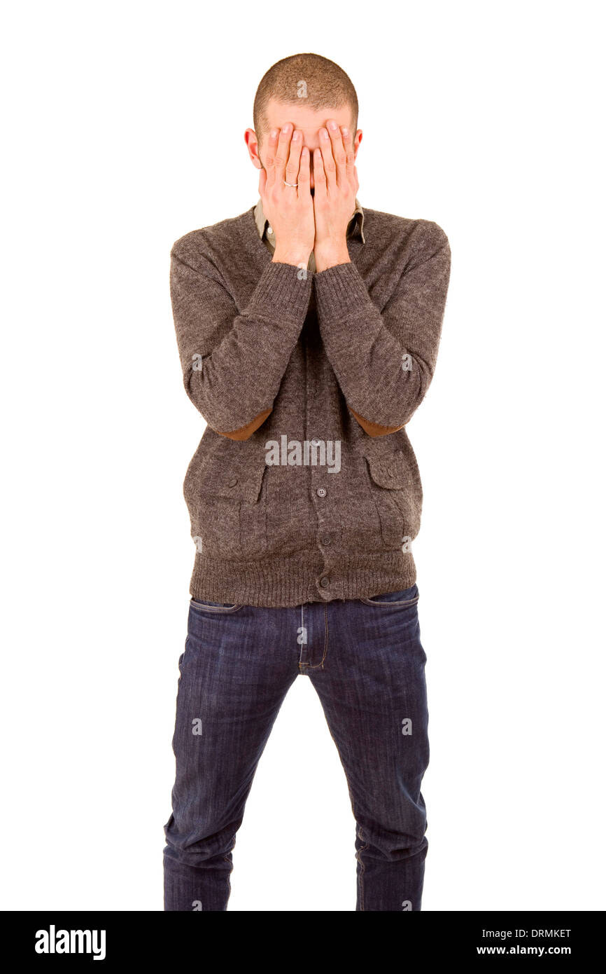 young casual man with a headache, isolated on white Stock Photo