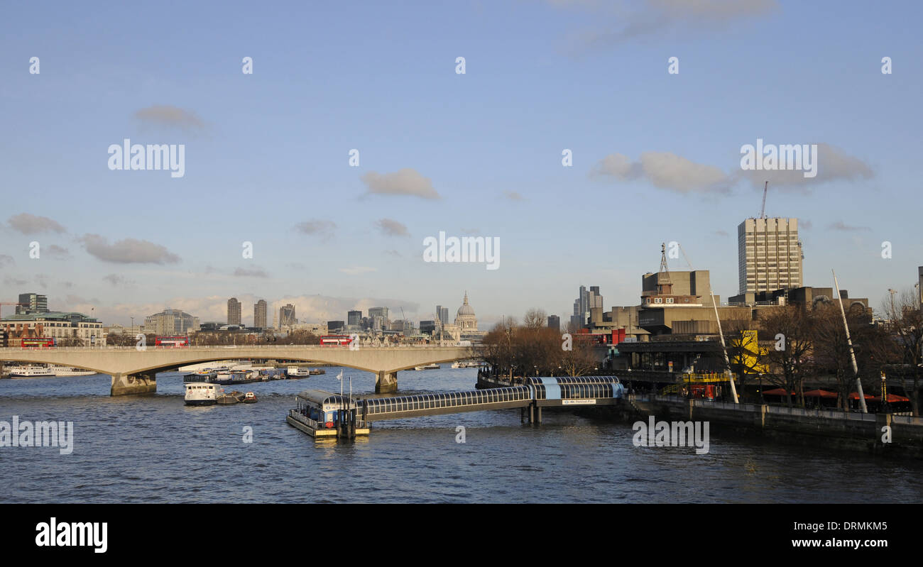 View along the River Thames towards Waterloo Bridge and the Embankment towards City of London London England Stock Photo