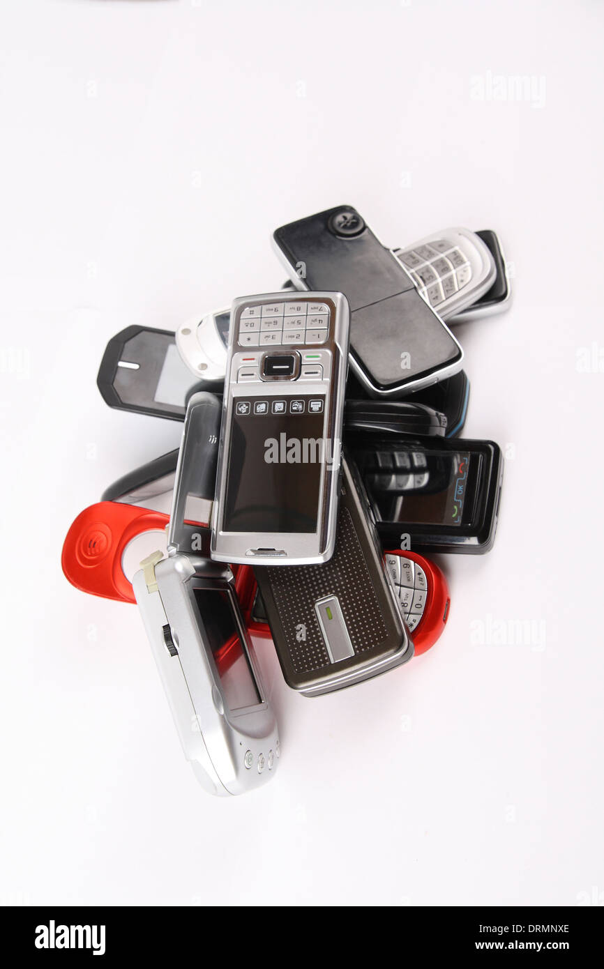 discarded mobile phones Stock Photo