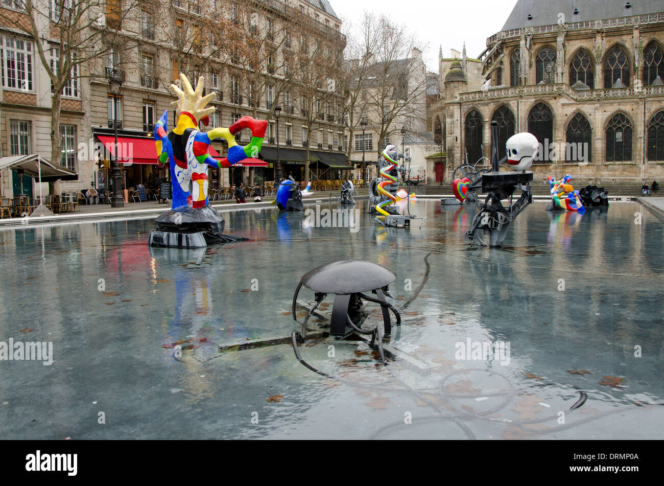 The Stravinsky Fountain or Fontaine des Automates in front of Centre Georges Pompidou. Paris, France. Stock Photo