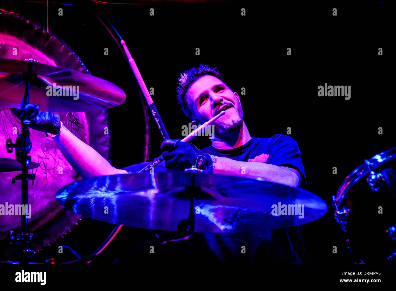 Toronto, Ontario, Canada. 24th Jan, 2014. CHARLES LEE 'CHARLIE' BENANTE (Anthrax). The Bonzo Bash, it is the ultimate celebration for the ultimate drummer, John Henry Bonham of Led Zeppelin. It is presented by Natal and Marshall and is a night filled with amazing drummers playing their favorite Led Zeppelin song. It is a complete evening of Led Zeppelin jams and this year was a crazy one! It was be hosted by Mike Portnoy, Carmine Appice and the show creator, Brian Tichy at The Observatory club in Santa Ana, CA. © Igor Vidyashev/ZUMAPRESS.com/Alamy Live News Stock Photo