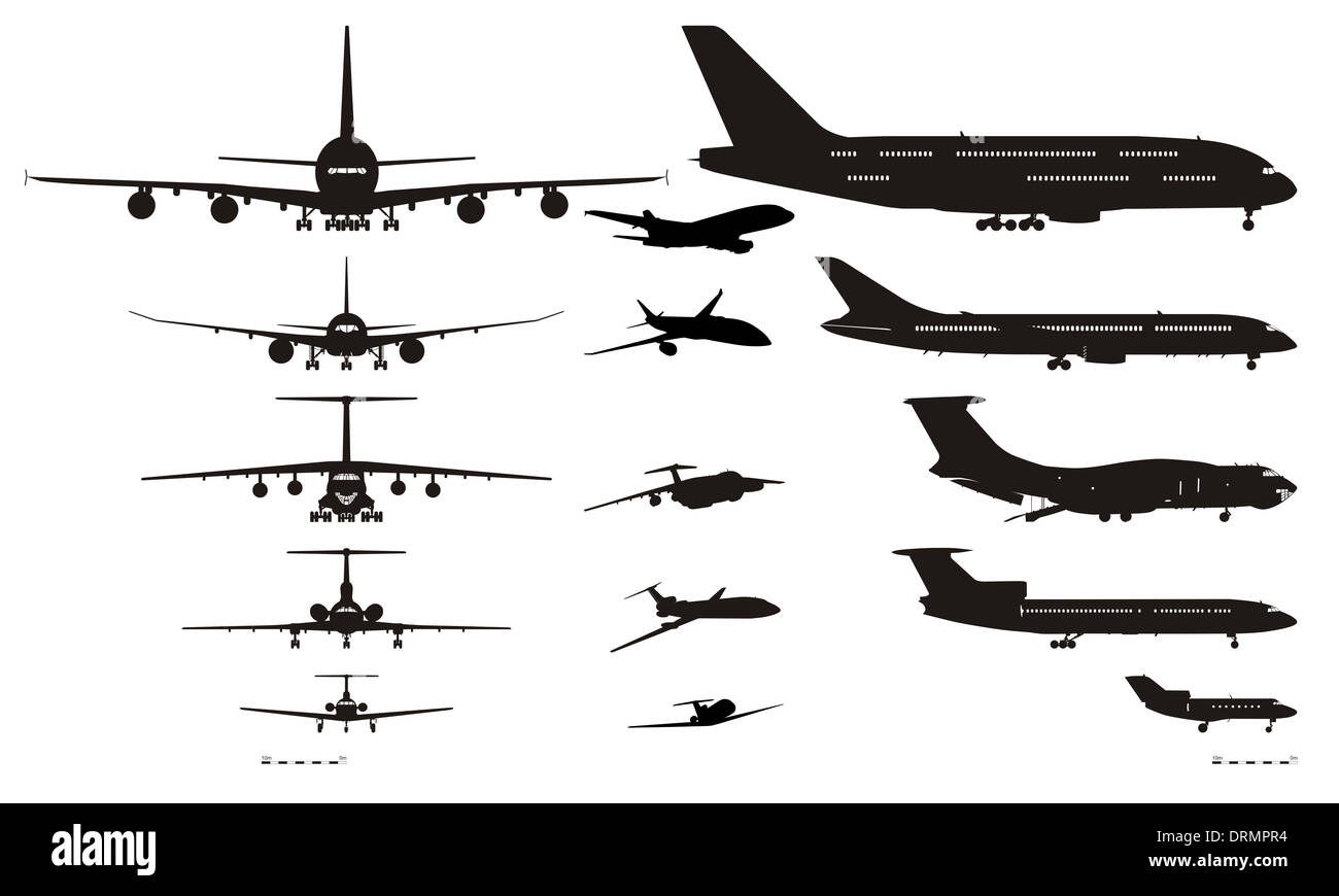 airplanes silhouettes set Stock Photo