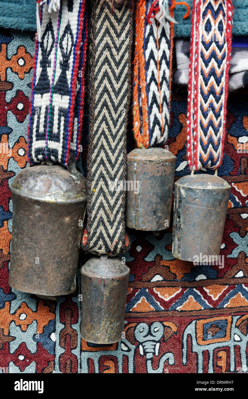 Cow bells for sale on a Nepal market Stock Photo