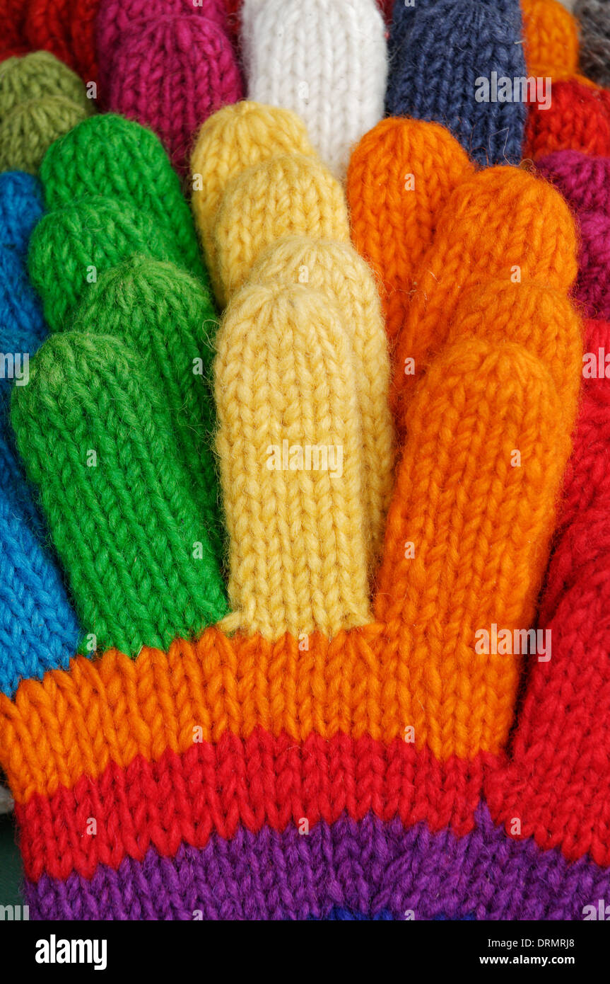 Close up of coloured knitted gloves Stock Photo
