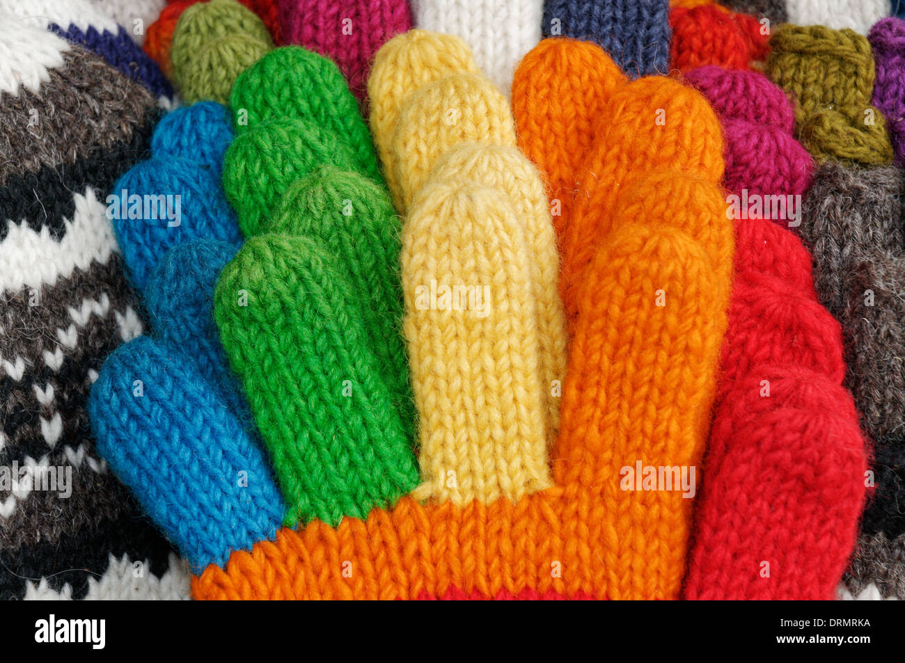 Close up of coloured knitted gloves Stock Photo