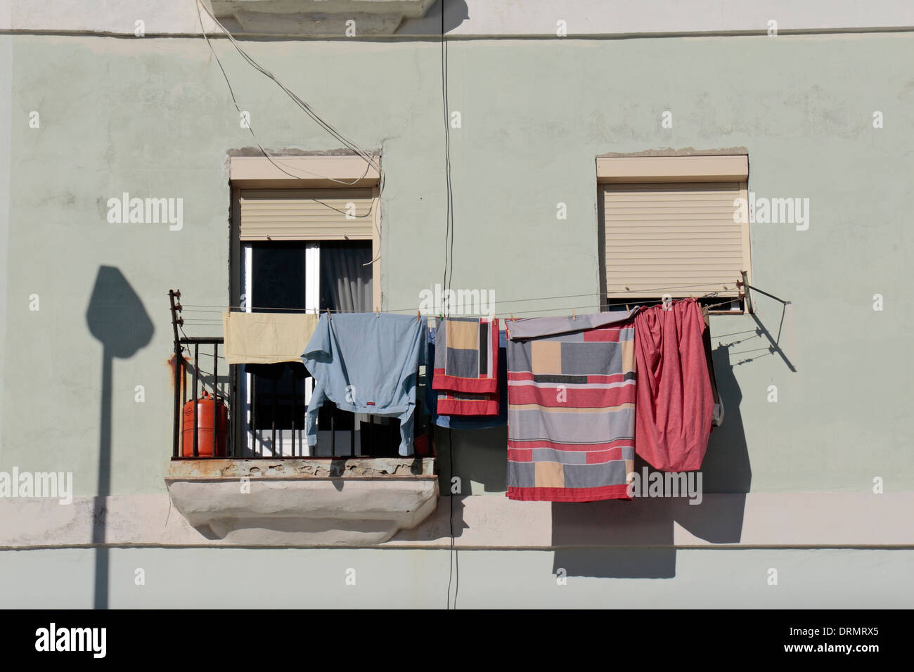 Laundry Hanging Clothes Line Outside Window Stock Photo 1416298787