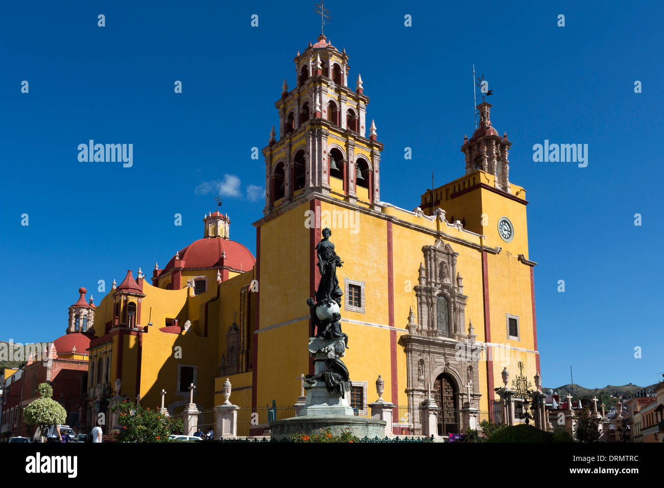 Basilica of Our Lady of Guanajuato. Built between 1671 and 1696, its facade is Baroque mannerist style. Stock Photo