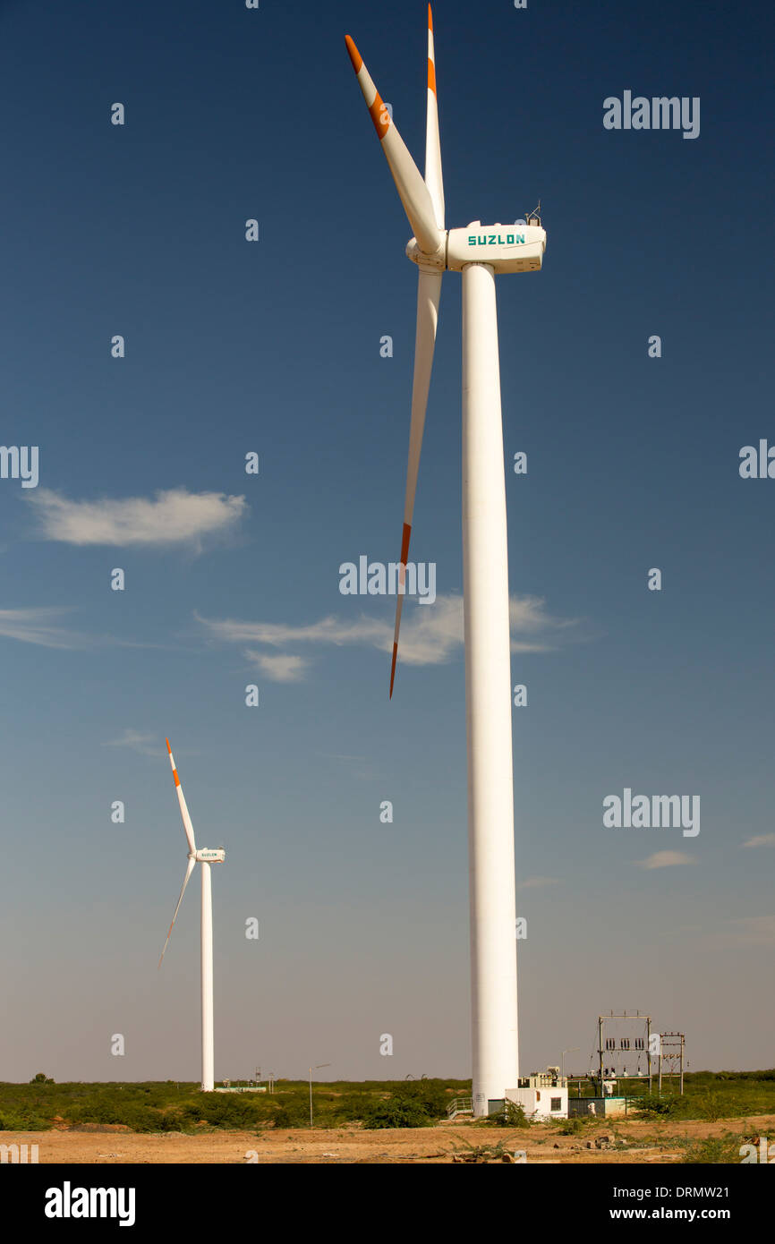 Wind turbines next to Asia's largest solar popwer station, the Gujarat