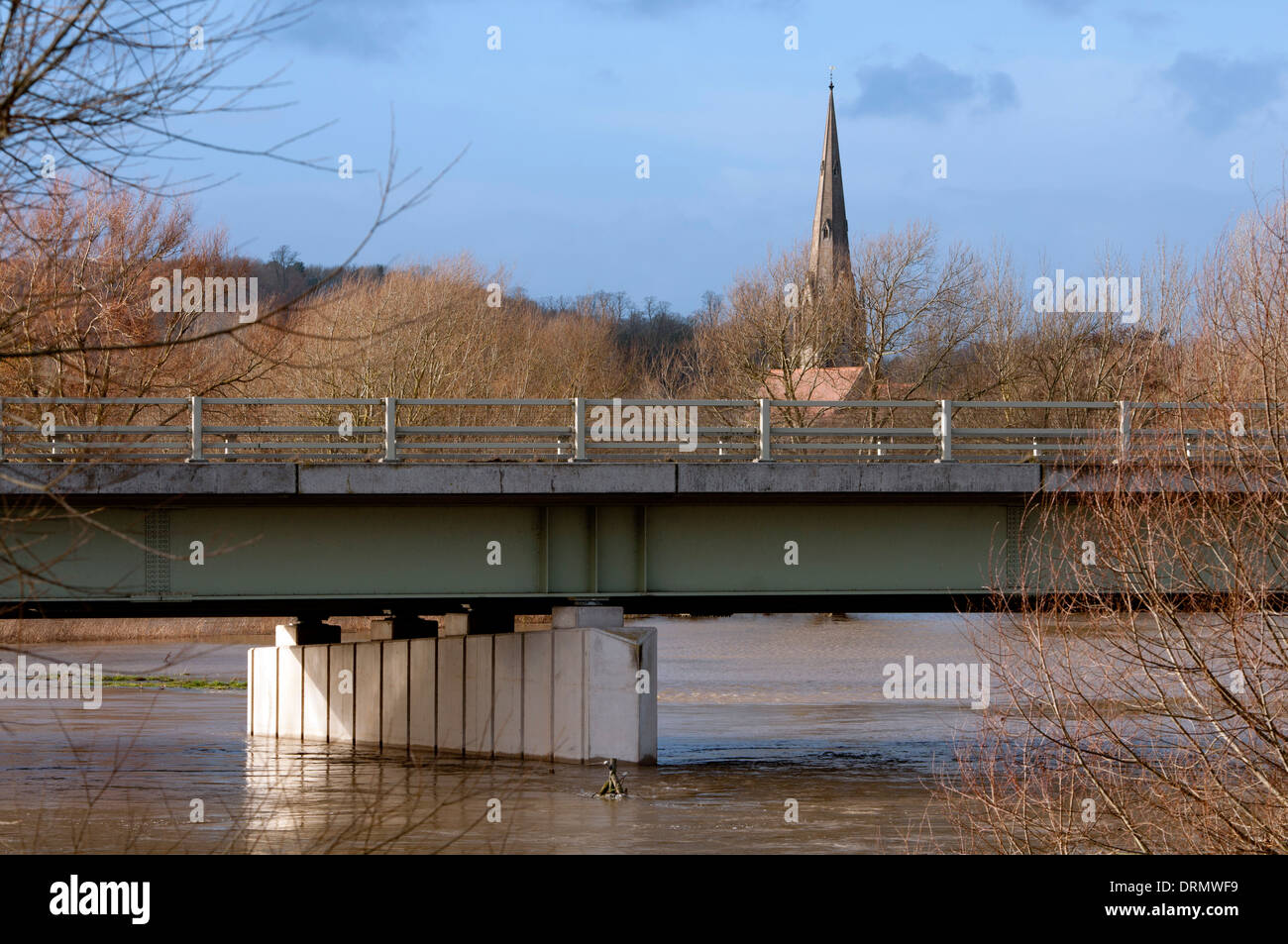 River Avon and new bridge during floods, Barford, Warwickshire, England, UK Stock Photo