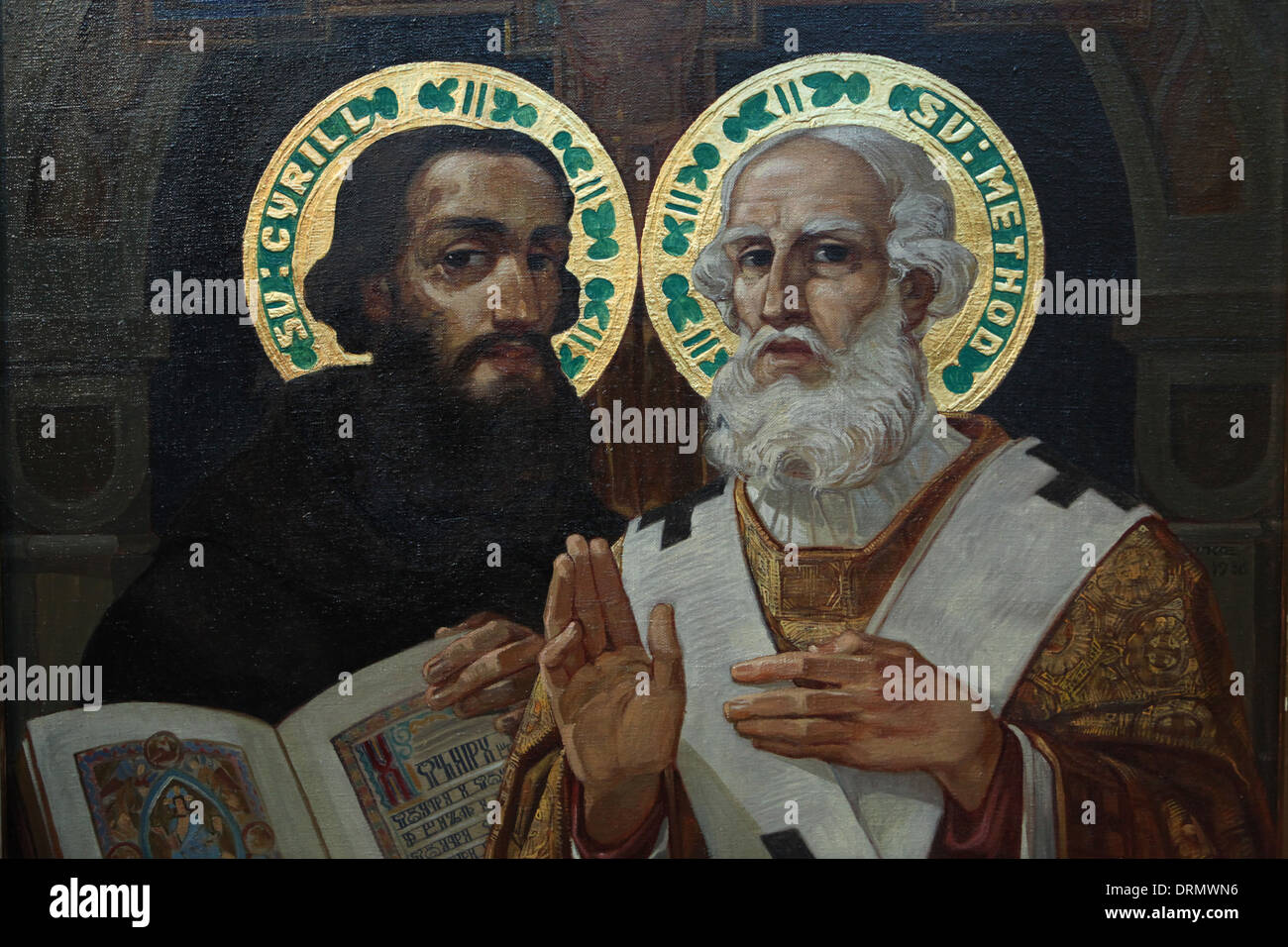 Painting 'Saints Cyril and Methodius' (1937) by Jano Kohler at the exhibition 'Saints Cyril and Methodius' in Prague. Stock Photo