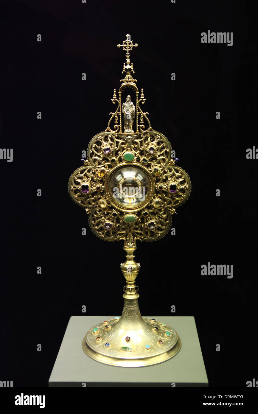 Silver reliquary holding relics of Saint Cyril (1882) manufactured in Vienna. Stock Photo