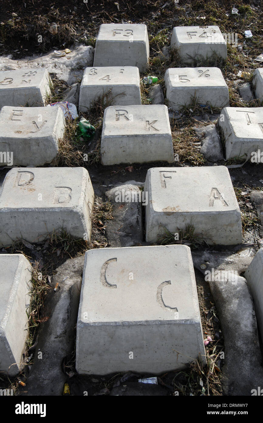 Keyboard monument on the embankment of the Iset River in Yekaterinburg, Russia.  Stock Photo