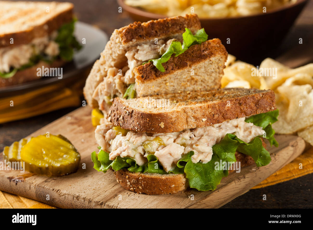 Healthy Tuna Sandwich with Lettuce and a Side of Chips Stock Photo Alamy