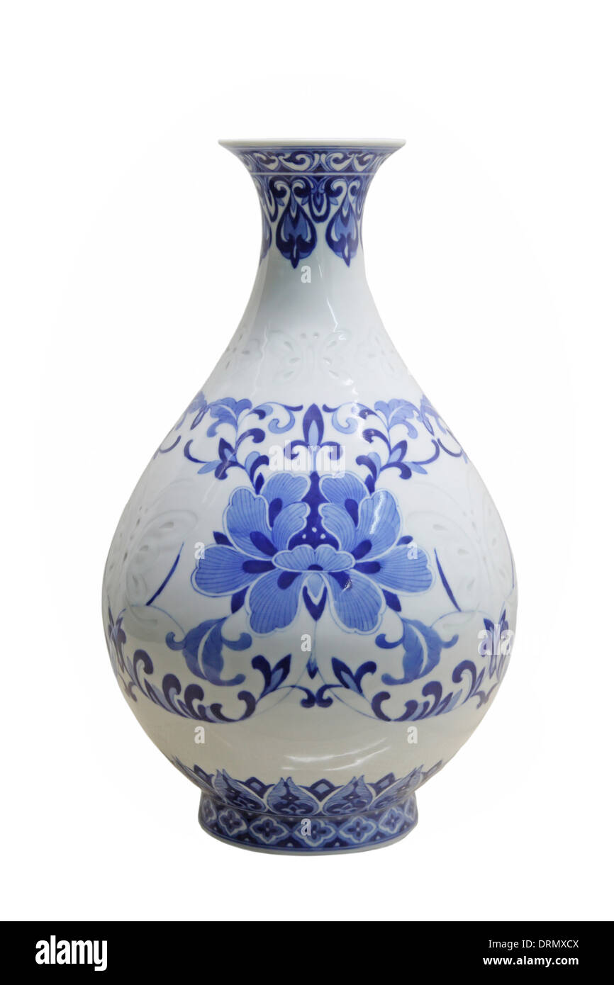 NEW STUNNING BLUE WHITE SCROLL LEAF PRINT TERRACOTTA PEDESTAL Vase ART DECOR 