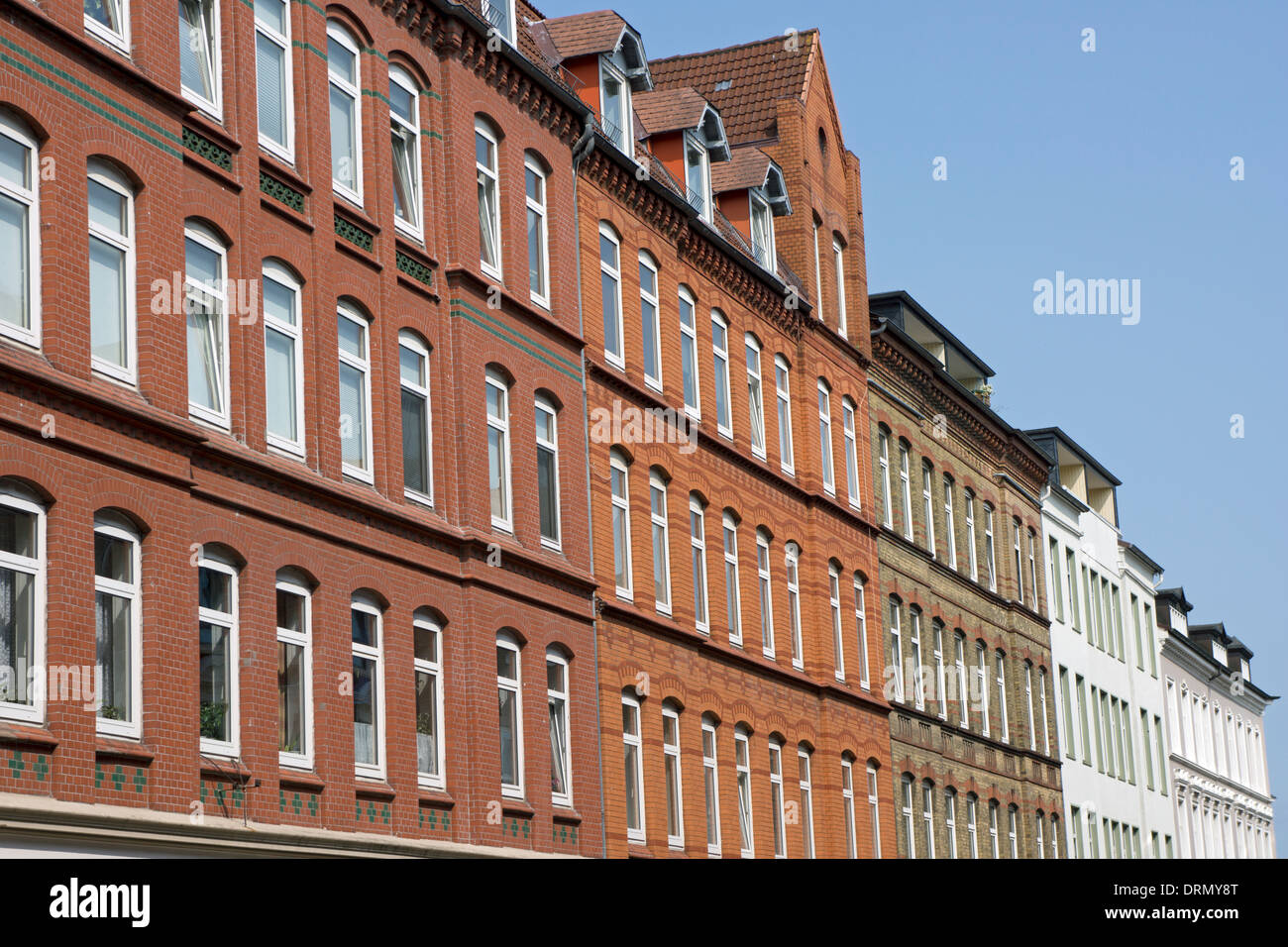 Facade of traditional apartment buildings in Kiel, Germany Stock Photo