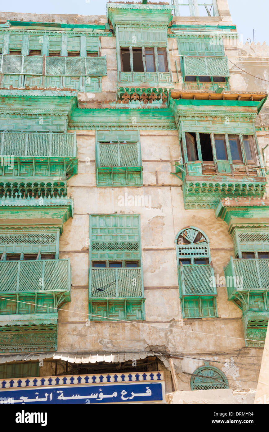 Detail of buildings in Al-Balad (Old Town) Jeddah, Saudi Arabia UNESCO World Heritage Site Stock Photo