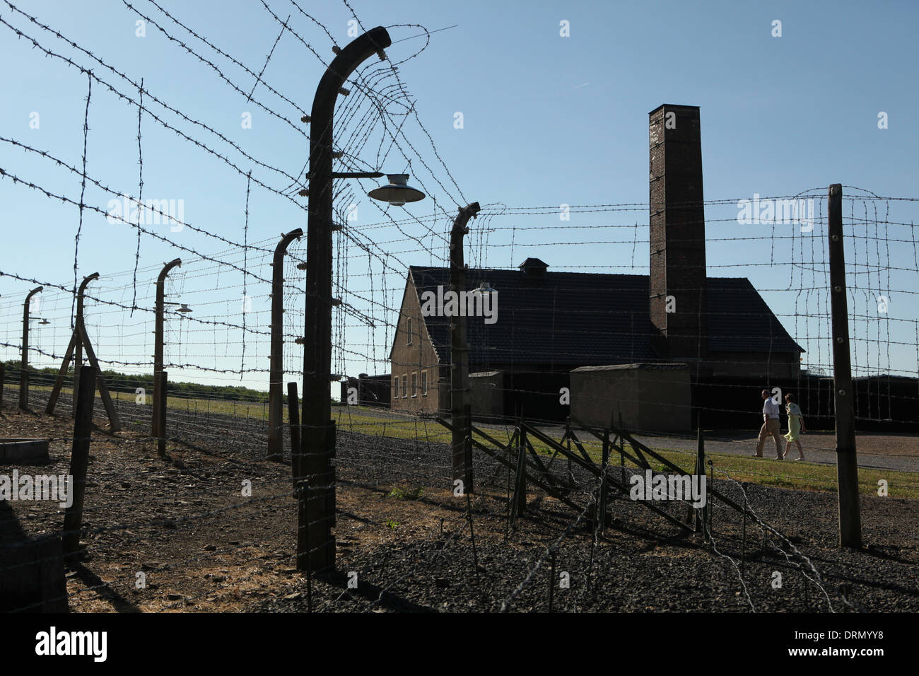 Crematorium and electrified barbed wire in Buchenwald concentration camp near Weimar, Germany. Stock Photo