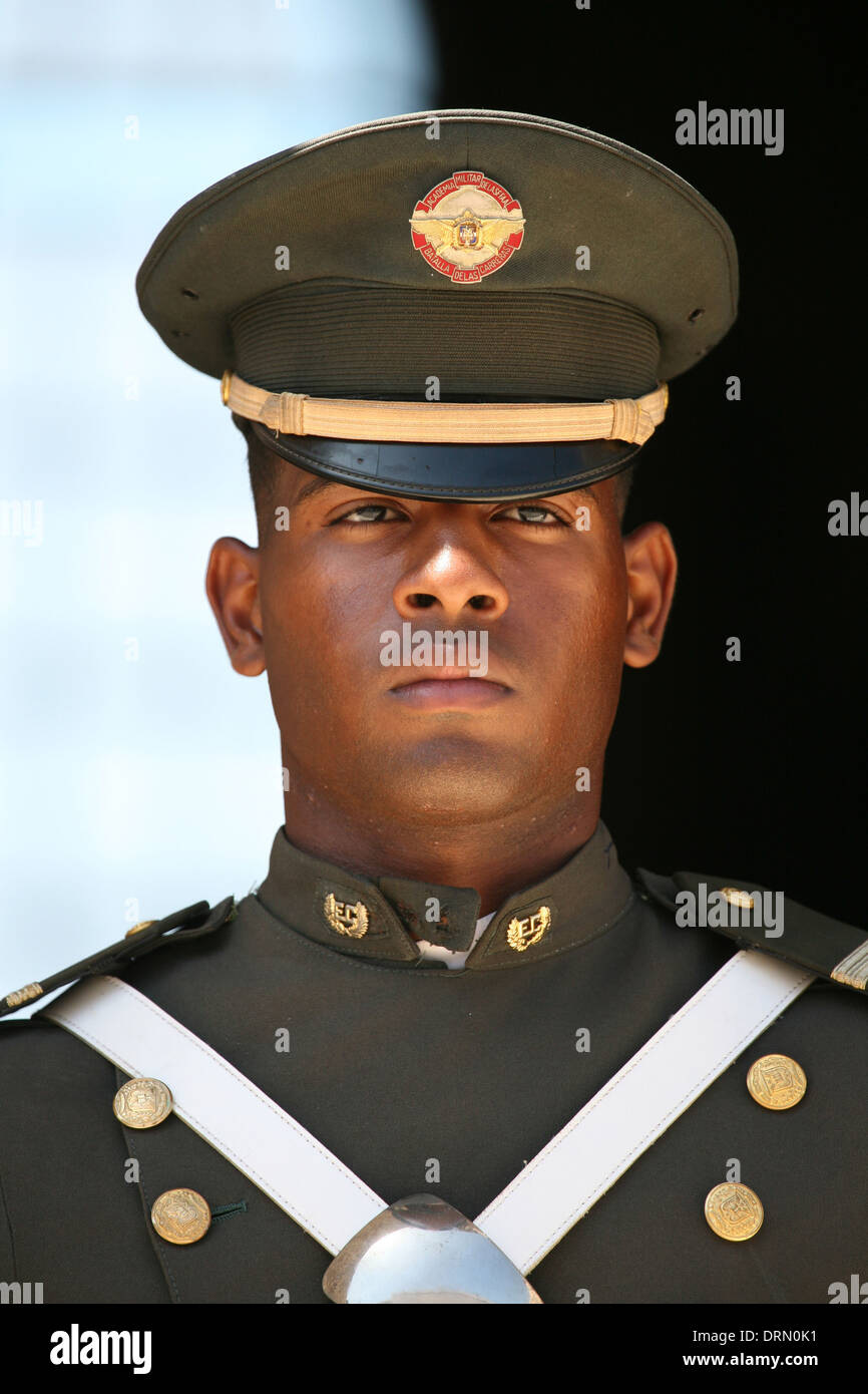 A Dominican soldier guards the National Pantheon in Zona Colonial in Santo Domingo, Dominican Republic. Stock Photo