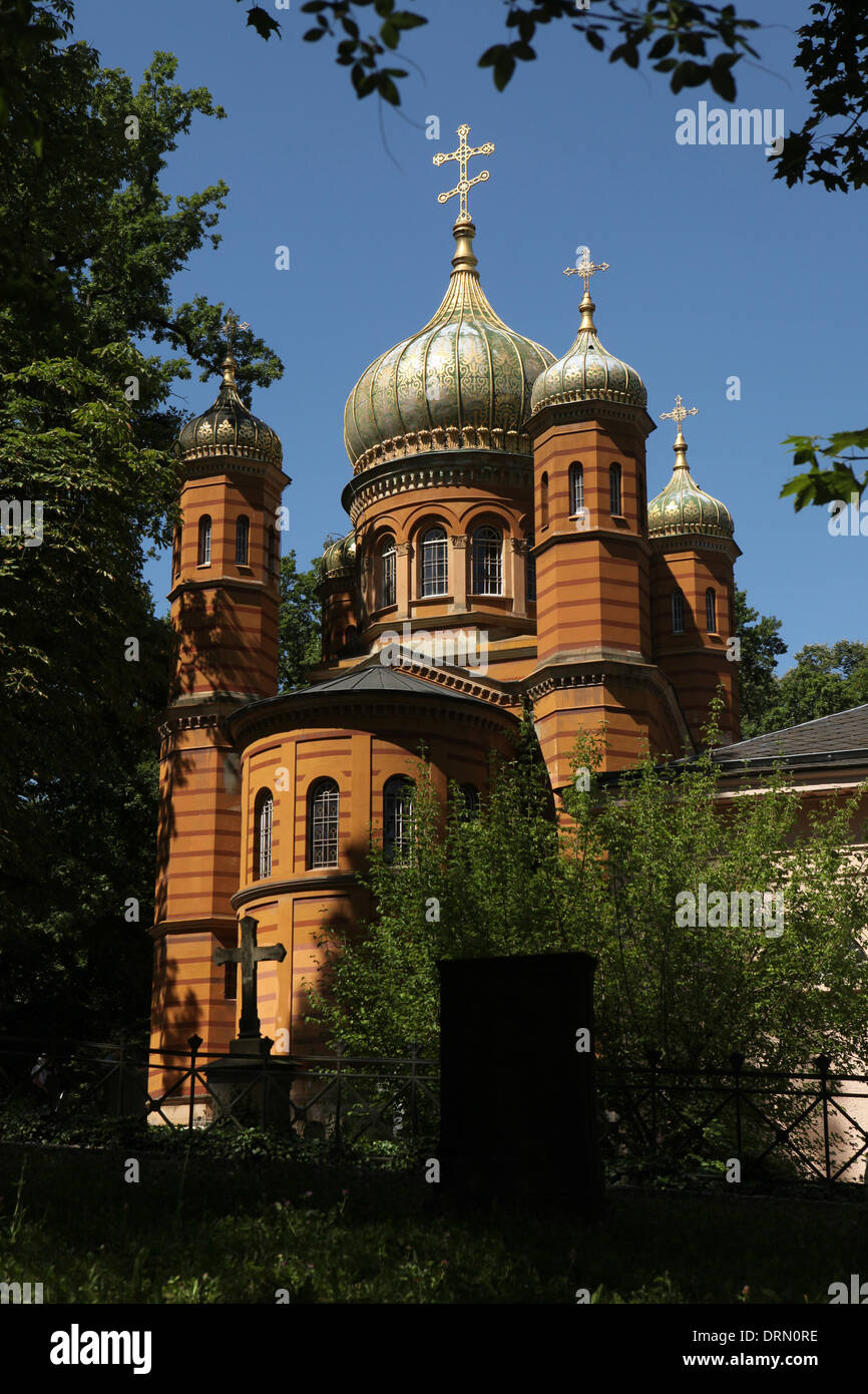 Russian Orthodox Chapel built in 1860 for Grand Duchess Maria Pavlovna of Russia at the Historic Cemetery in Weimar, Germany. Stock Photo
