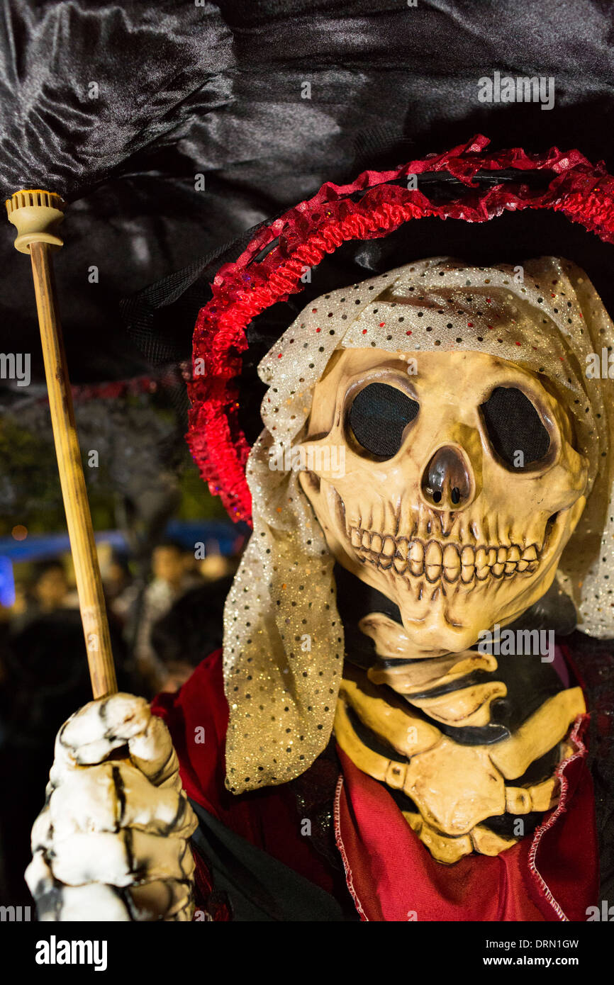 During 'the muerteada' on the Day of the Dead, participants dress up in costumes representing monsters and horror characters Stock Photo