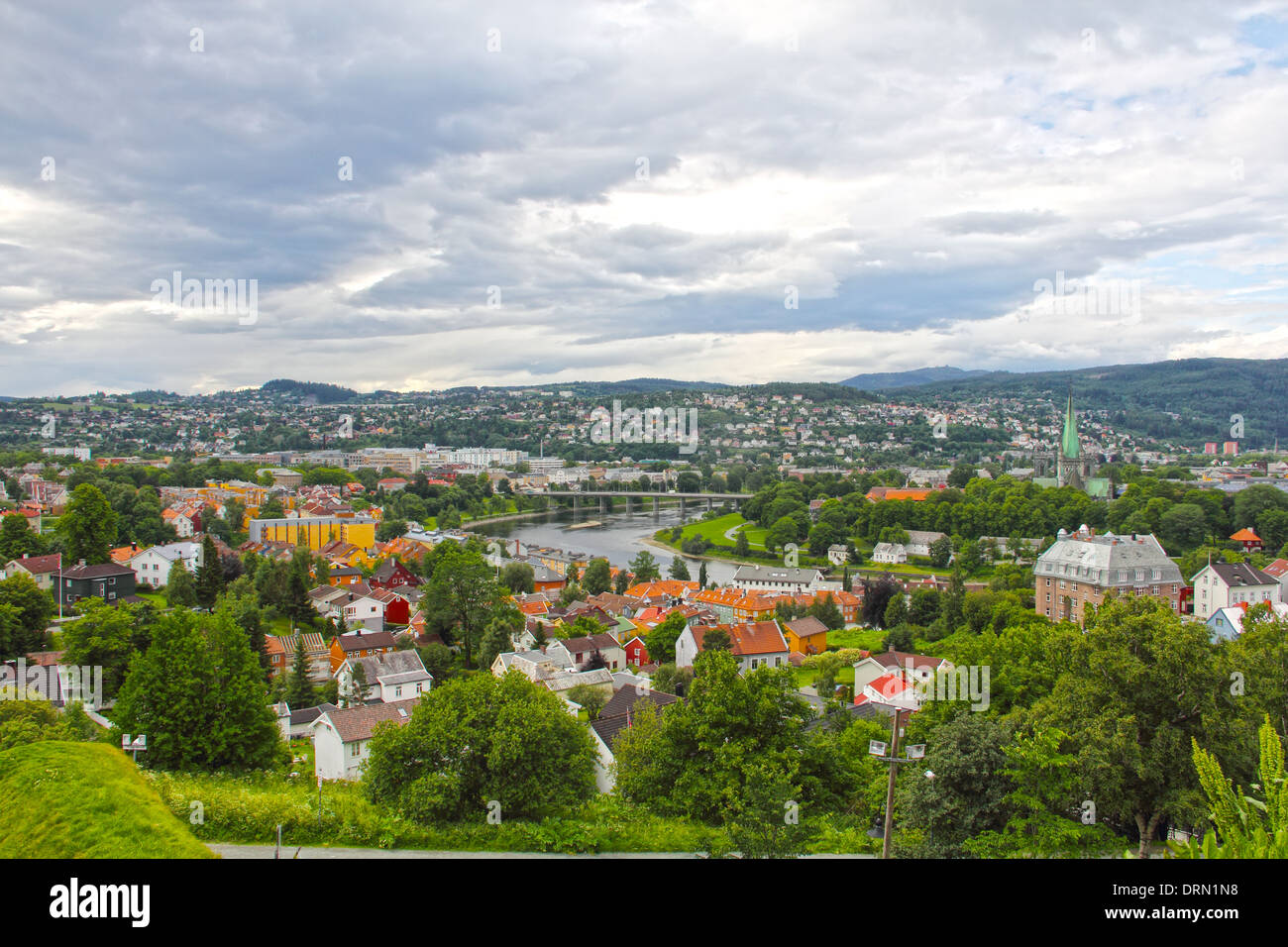 Panoramic view on city of Trondheim in summer Stock Photo