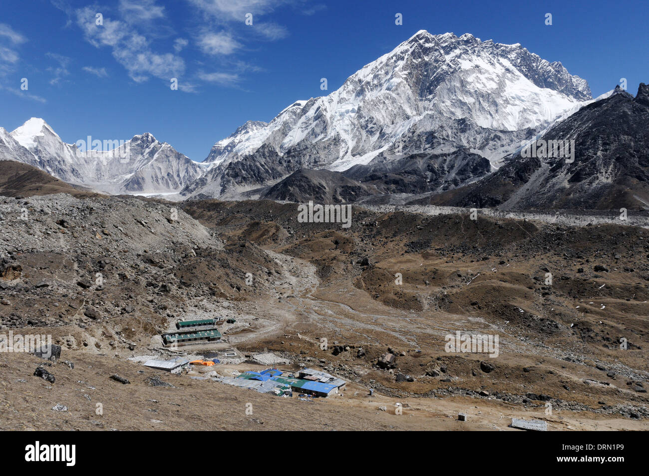 THe himalayan village of Gorak Shep, the last stop on the Everest Base camp trek in Nepal Stock Photo